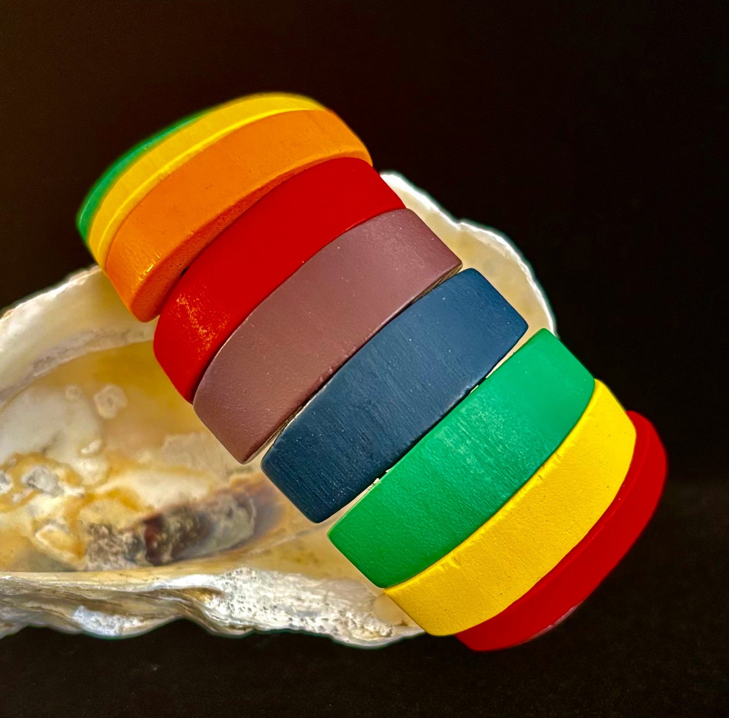 Pulsera de cuentas de madera ancha Orgullo Progresivo – Estilo bohemio vintage