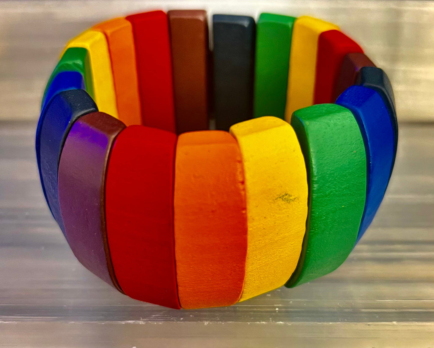 Pulsera de cuentas de madera ancha Orgullo Progresivo – Estilo bohemio vintage