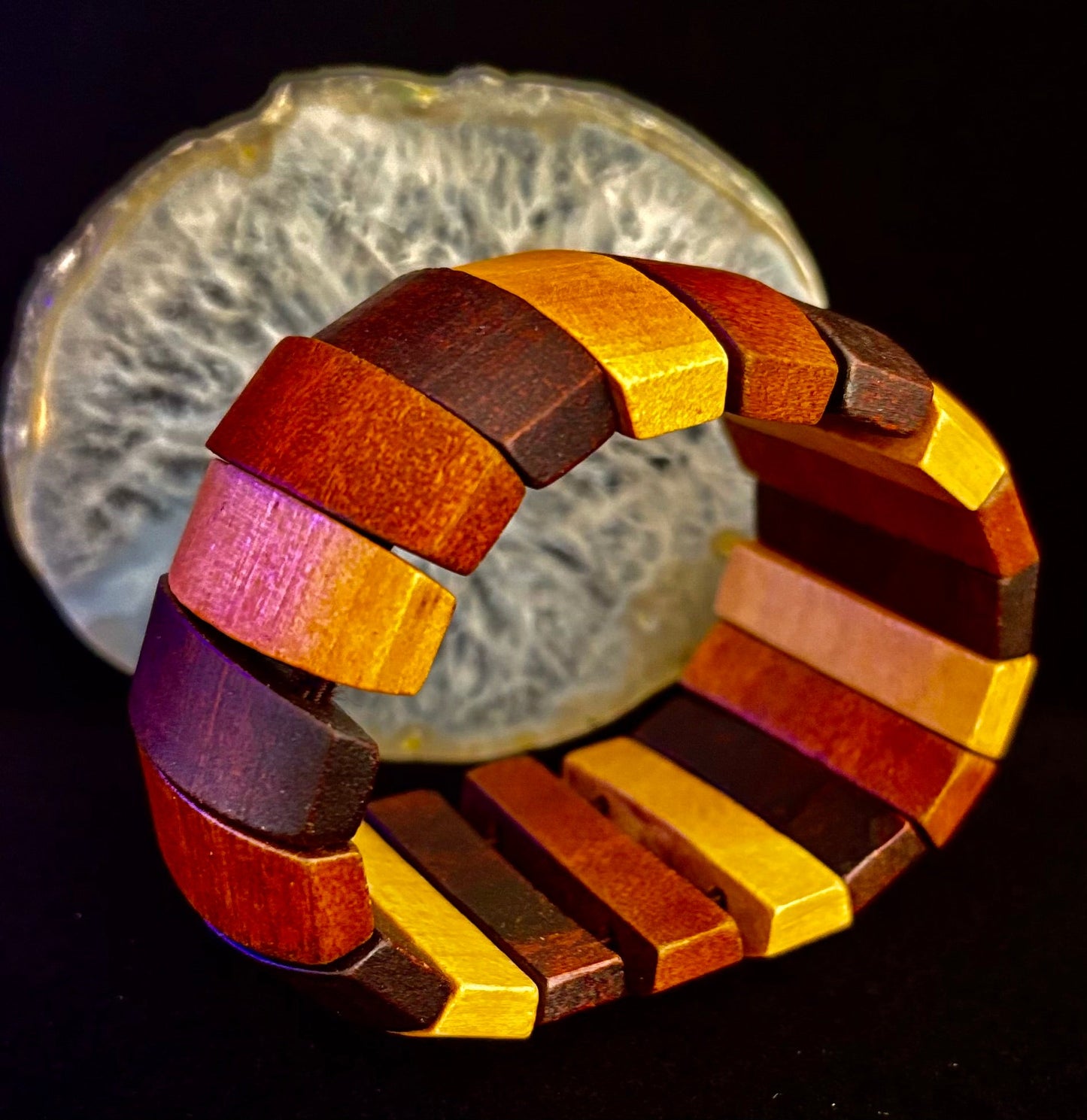Pulsera Elástica de Cuentas de Madera Estilo Bohemio Literario – Tonos Marrones Degradados