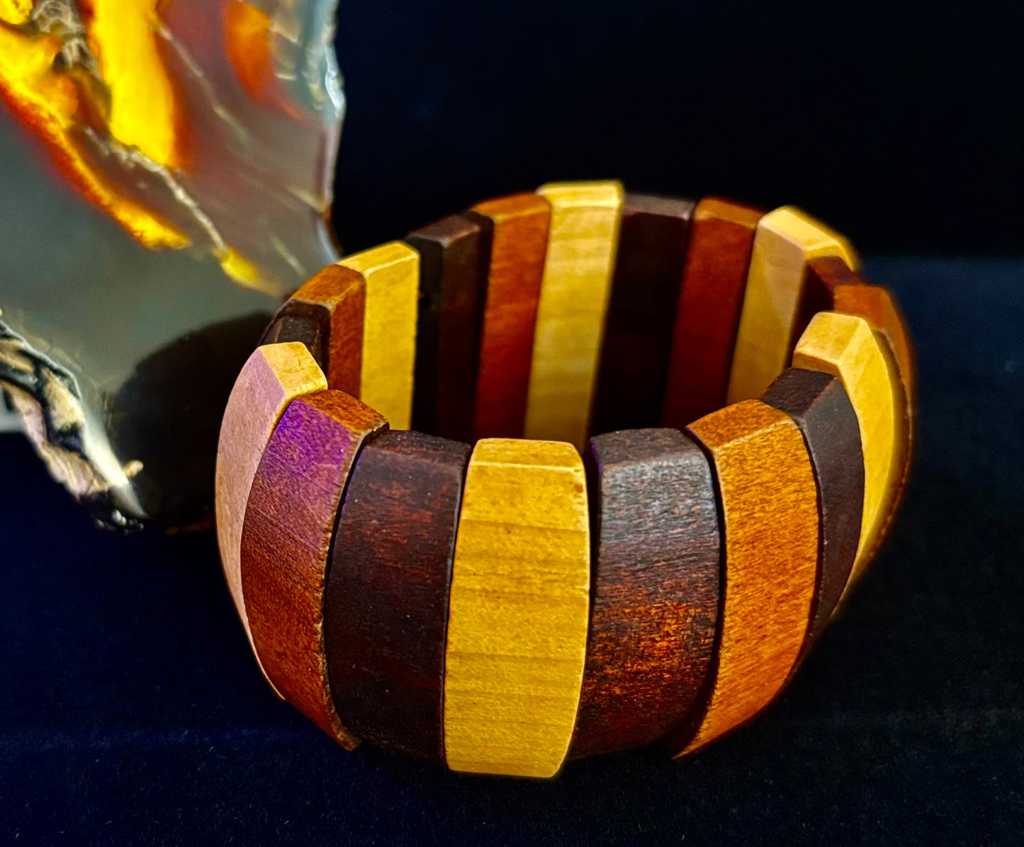 Pulsera Elástica de Cuentas de Madera Estilo Bohemio Literario – Tonos Marrones Degradados