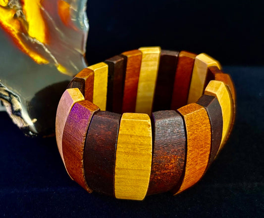 Pulsera Elástica de Cuentas de Madera Estilo Bohemio Literario – Tonos Marrones Degradados