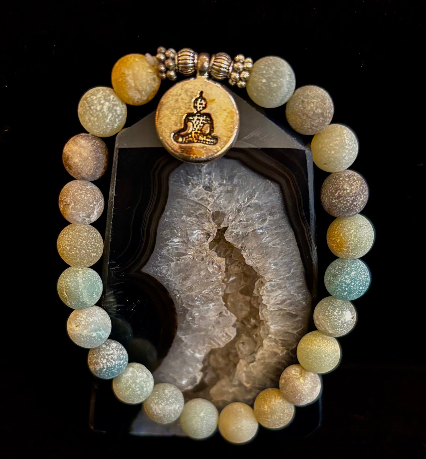Pulsera de chakras curativos de amazonita – 3 opciones de dijes: Loto, Buda u Om