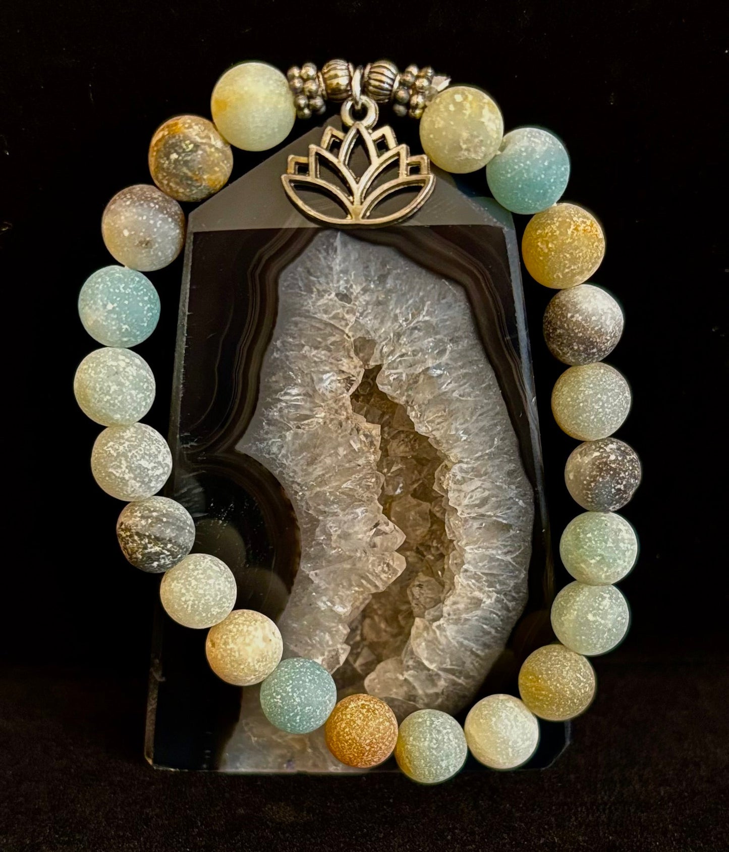 Pulsera de chakras curativos de amazonita – 3 opciones de dijes: Loto, Buda u Om