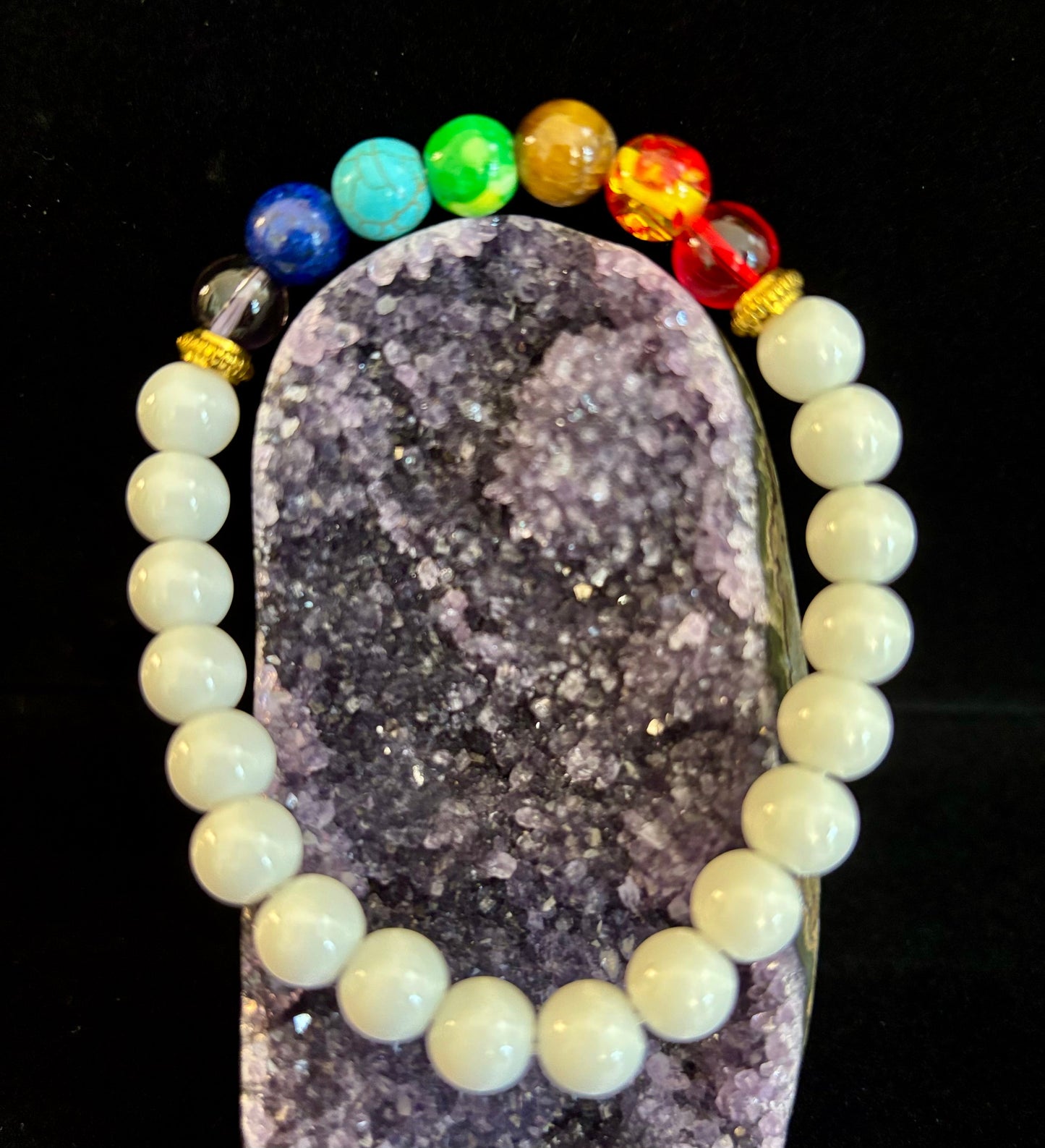 Pulsera curativa de energía de chakras – Cuentas de cristal blanco – Muñecas medianas