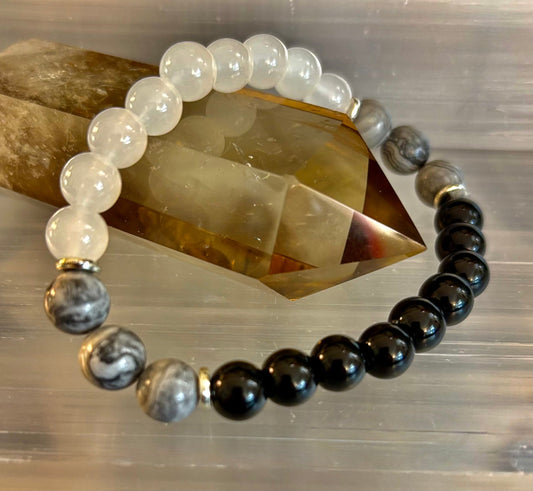 Wicked Fabulous Protection Trio Bracelet — Reiki-Infused Black Tourmaline, Labradorite & Moonstone Energy Shield
