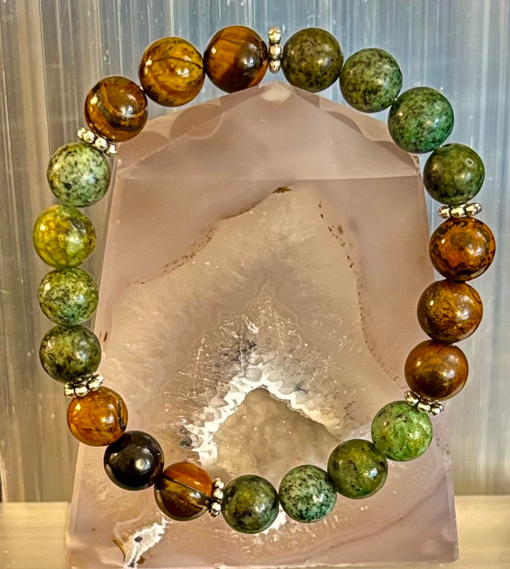 Pulsera de cuentas de ojo de tigre y turquesa africana para muñecas pequeñas – Aumenta la confianza y el coraje