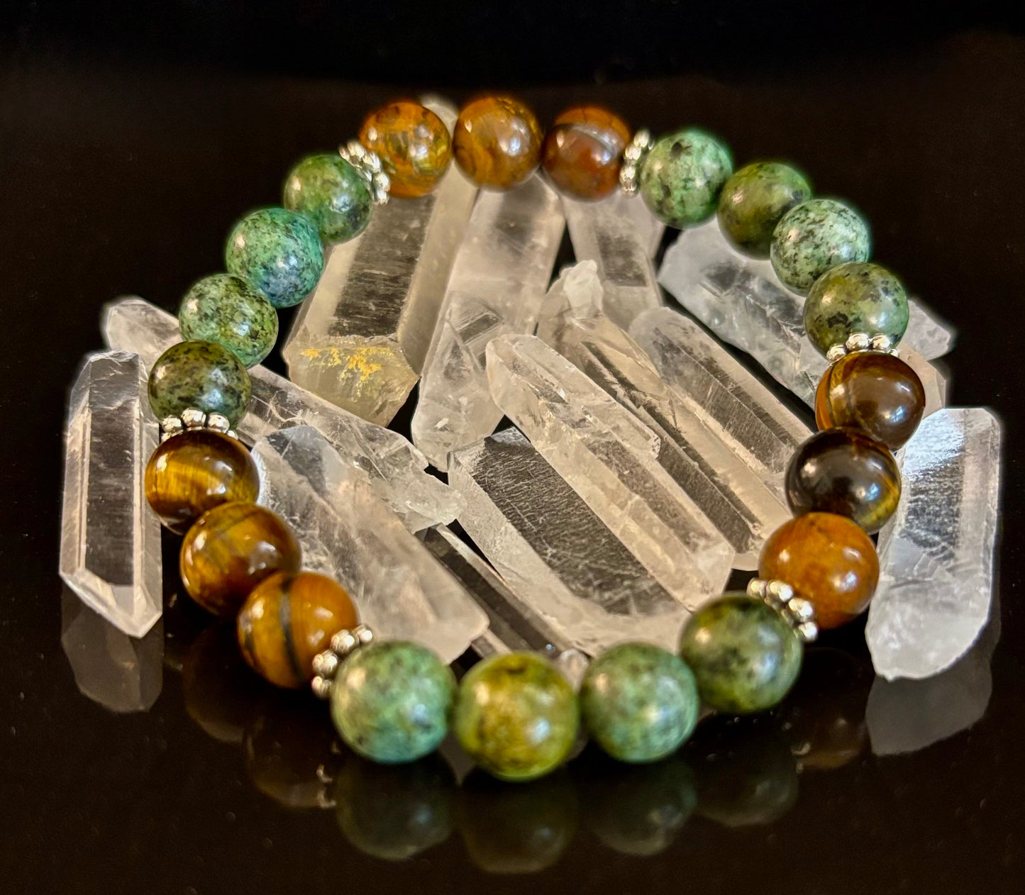 Pulsera de cuentas de ojo de tigre y turquesa africana para muñecas pequeñas – Aumenta la confianza y el coraje