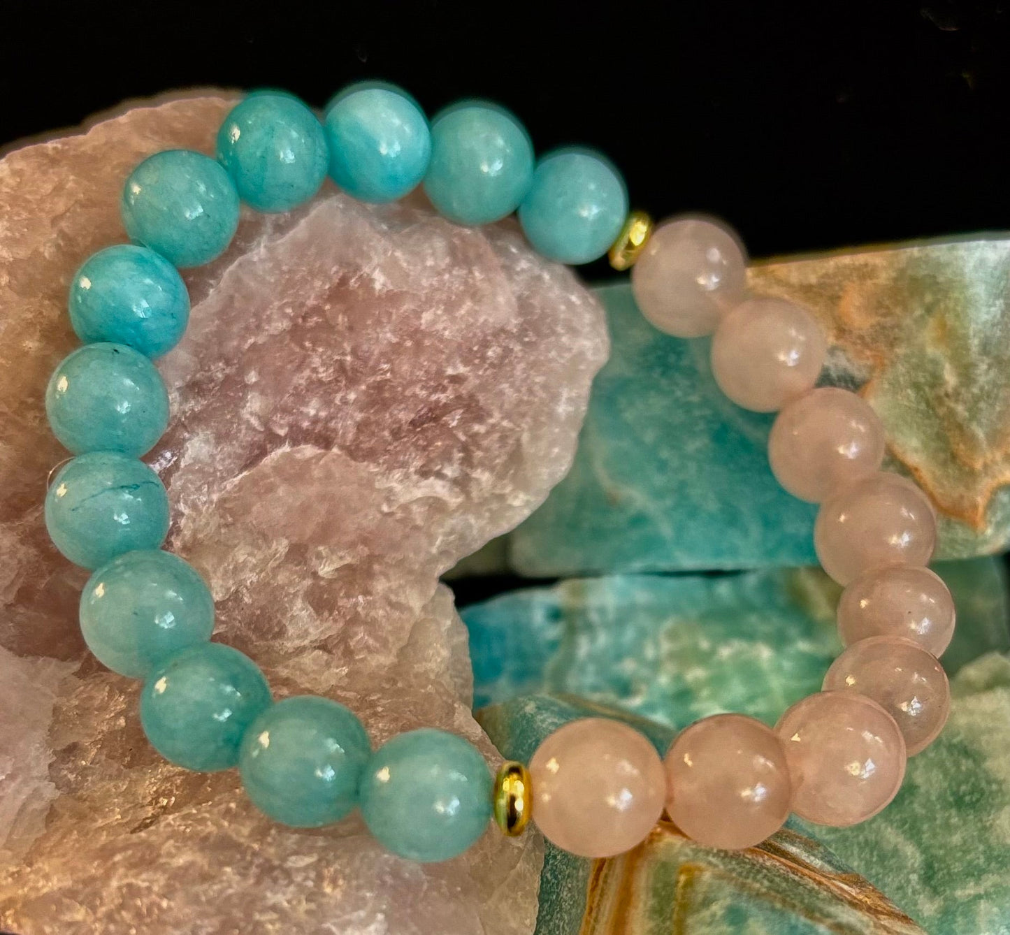 Pulsera Curativa de Cuarzo Rosa y Aguamarina – Amor, Calma y Claridad Emocional 💖🌊