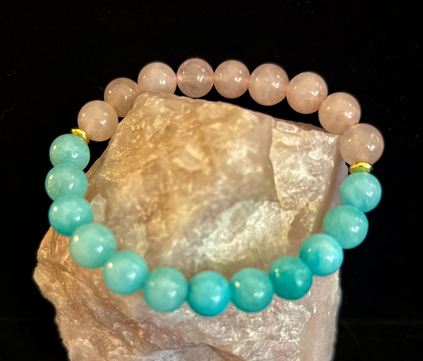 Pulsera Curativa de Cuarzo Rosa y Aguamarina – Amor, Calma y Claridad Emocional 💖🌊
