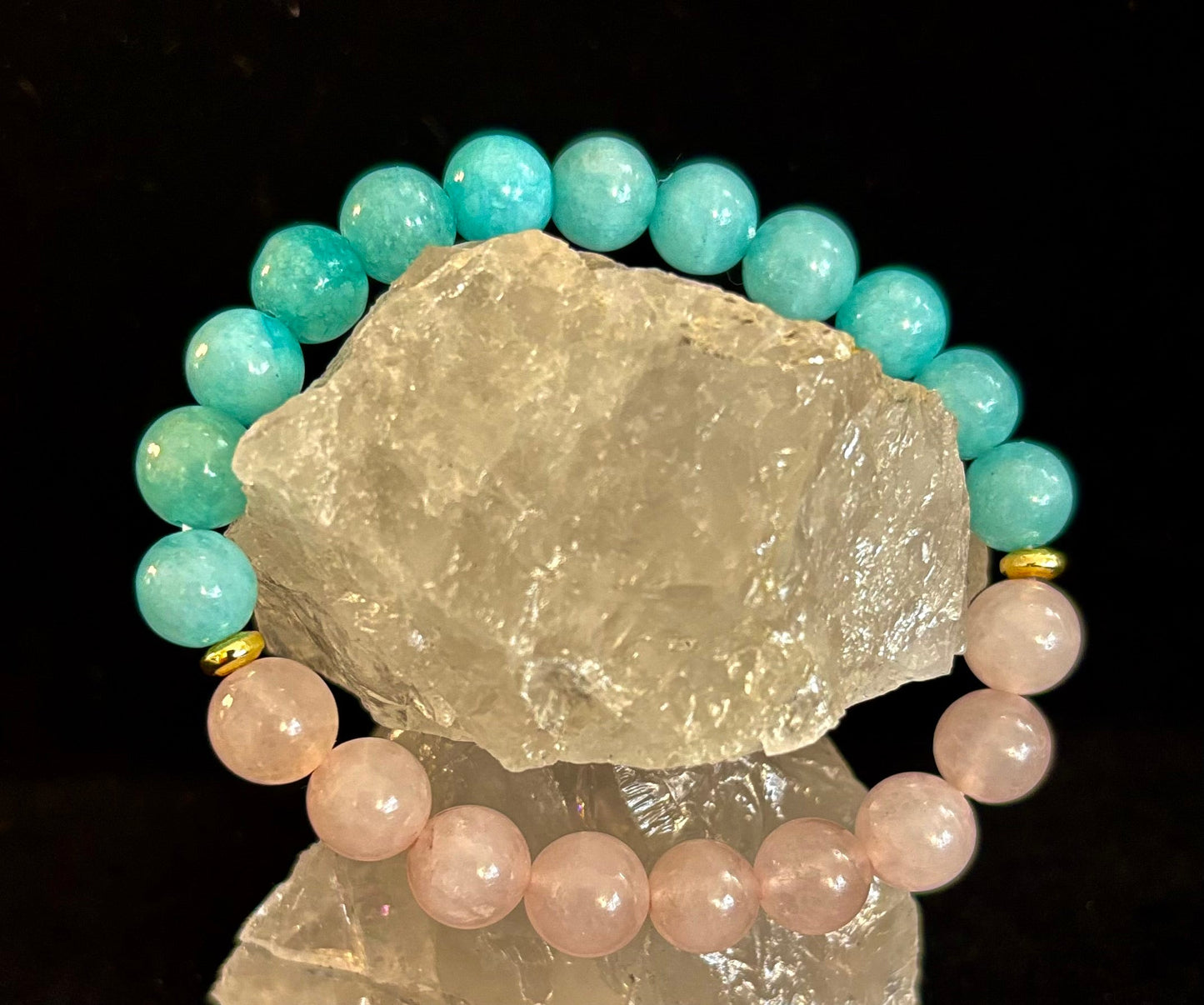 Pulsera Curativa de Cuarzo Rosa y Aguamarina – Amor, Calma y Claridad Emocional 💖🌊