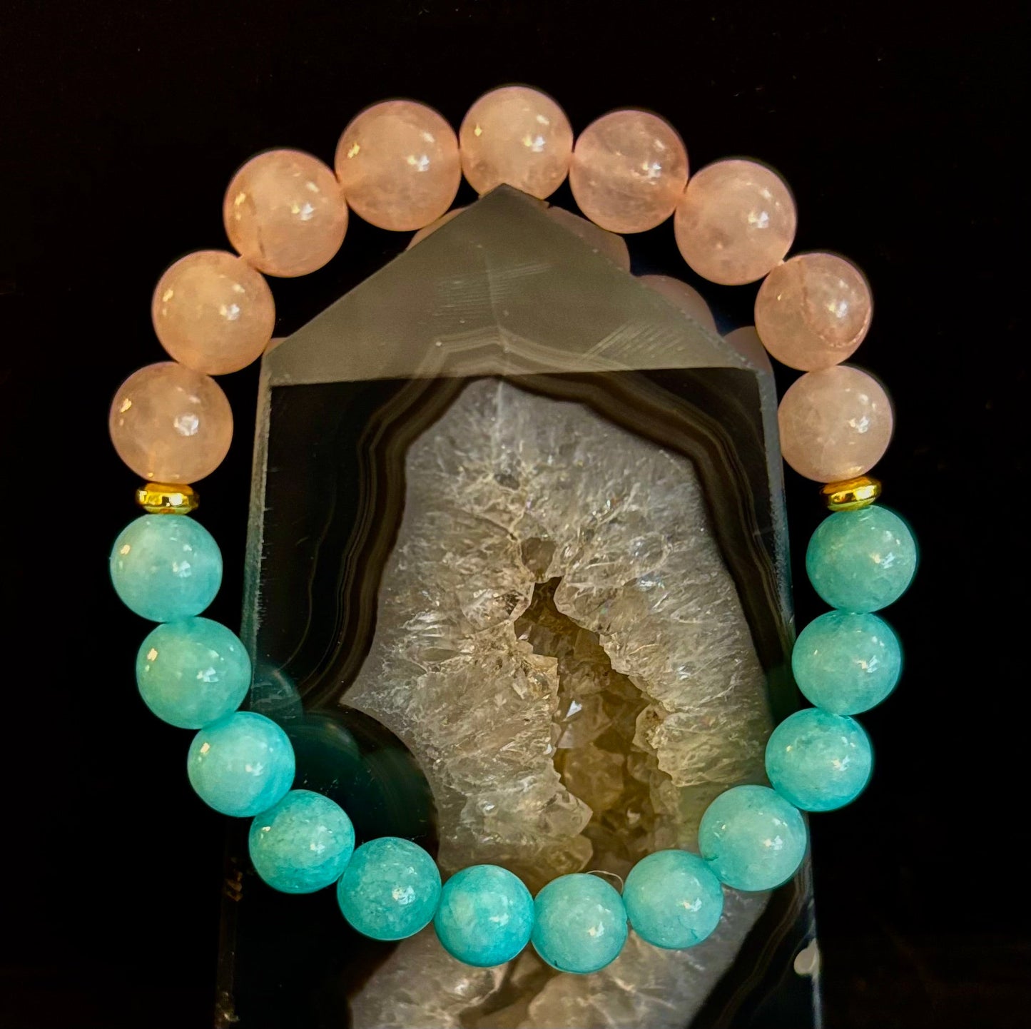 Pulsera Curativa de Cuarzo Rosa y Aguamarina – Amor, Calma y Claridad Emocional 💖🌊