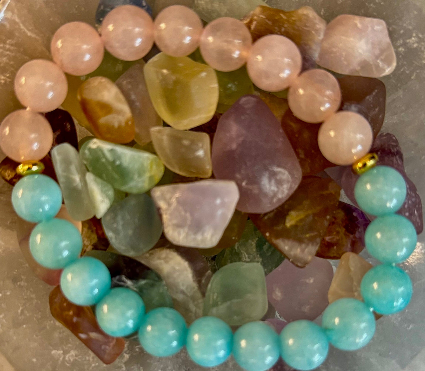 Pulsera Curativa de Cuarzo Rosa y Aguamarina – Amor, Calma y Claridad Emocional 💖🌊