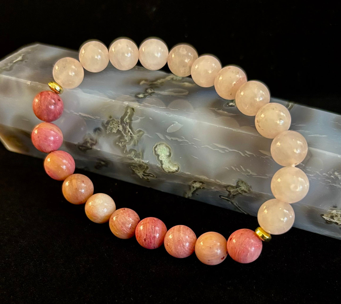 Pulsera de Cuarzo Rosa y Rodonita – Amor, Compasión y Sanación Emocional 💗✨