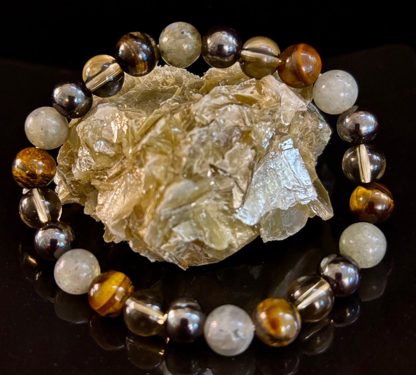Pulsera de protección Bohemia de ojo de tigre y labradorita – Muñecas medianas