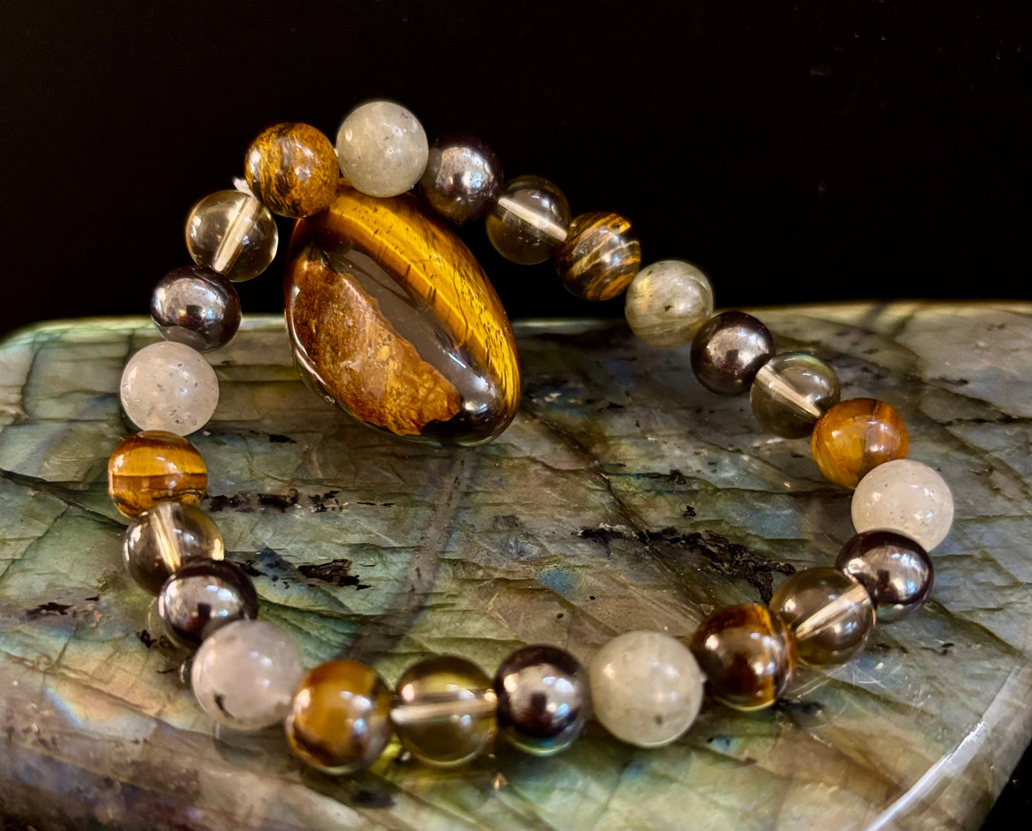 Pulsera de protección Bohemia de ojo de tigre y labradorita – Muñecas medianas