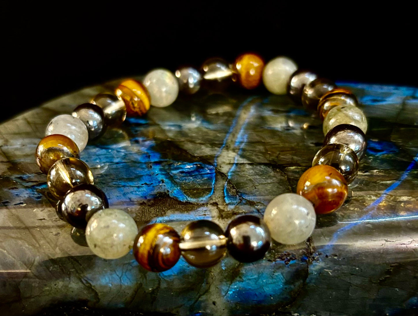 Pulsera de protección Bohemia de ojo de tigre y labradorita – Muñecas medianas