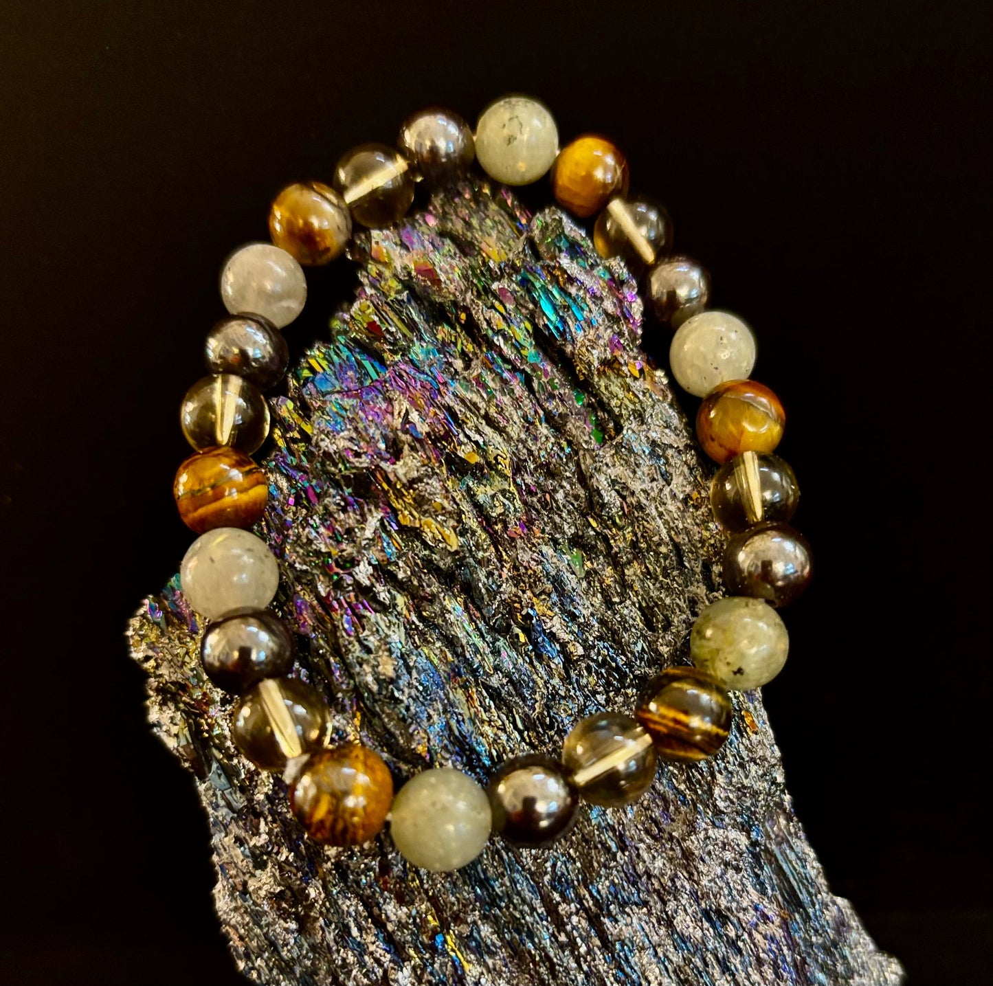 Pulsera de protección Bohemia de ojo de tigre y labradorita – Muñecas medianas
