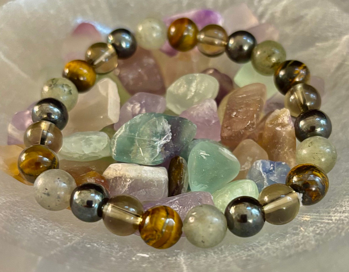 Pulsera de protección Bohemia de ojo de tigre y labradorita – Muñecas medianas