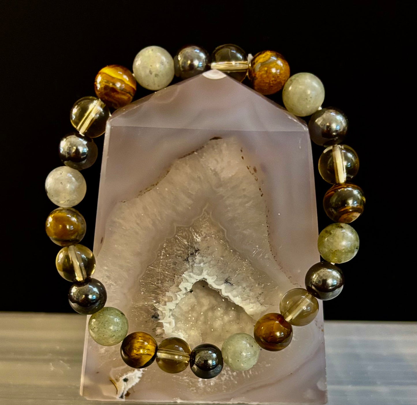 Pulsera de protección Bohemia de ojo de tigre y labradorita – Muñecas medianas