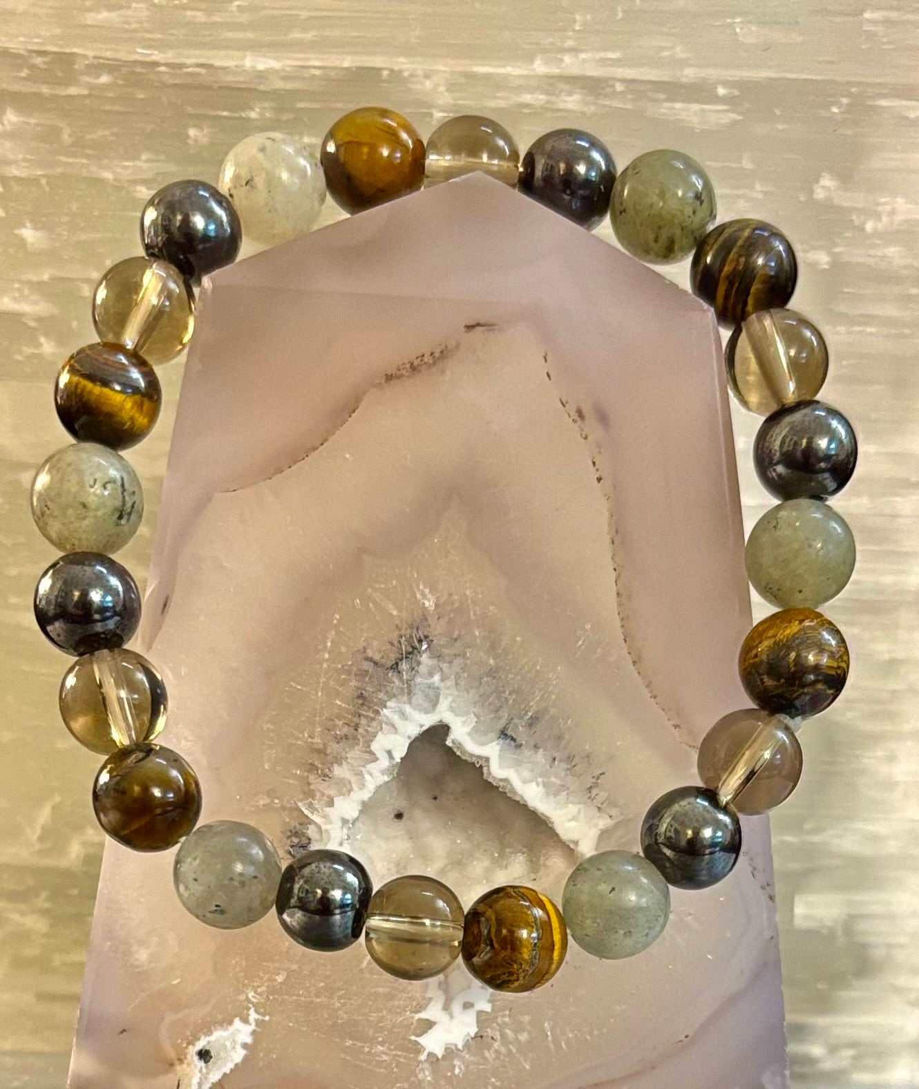 Pulsera de protección Bohemia de ojo de tigre y labradorita – Muñecas medianas