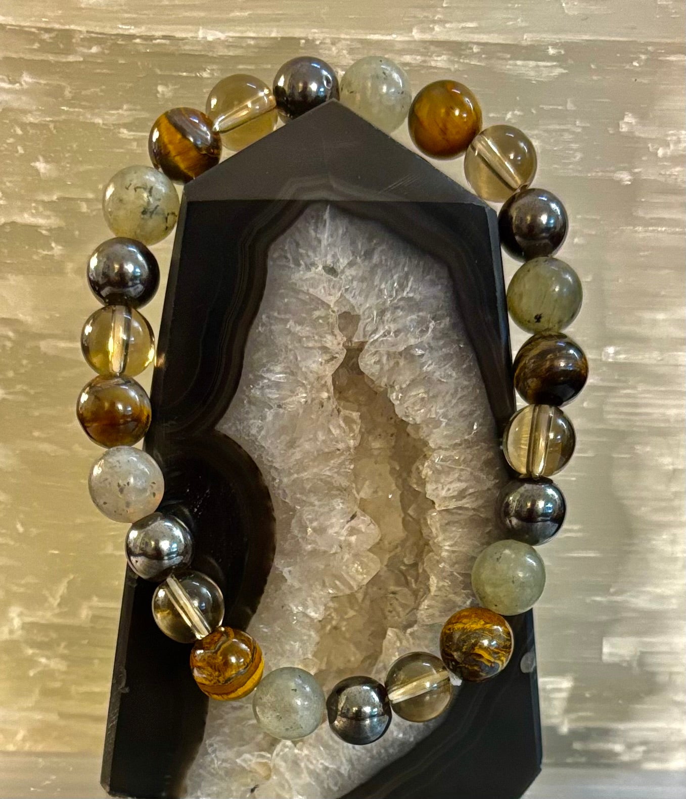 Pulsera de protección Bohemia de ojo de tigre y labradorita – Muñecas medianas