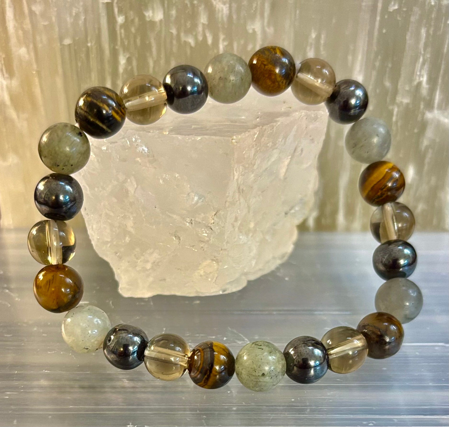 Pulsera de protección Bohemia de ojo de tigre y labradorita – Muñecas medianas