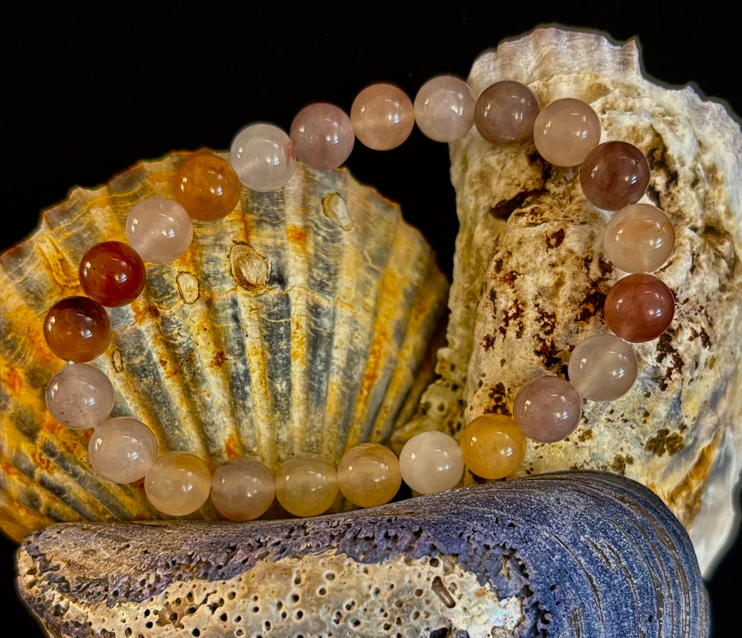 Pulsera de cuarzo con cuentas "Calma Costera" – Tonos de arena de playa de 8 mm para muñecas medianas 🌊🏖️