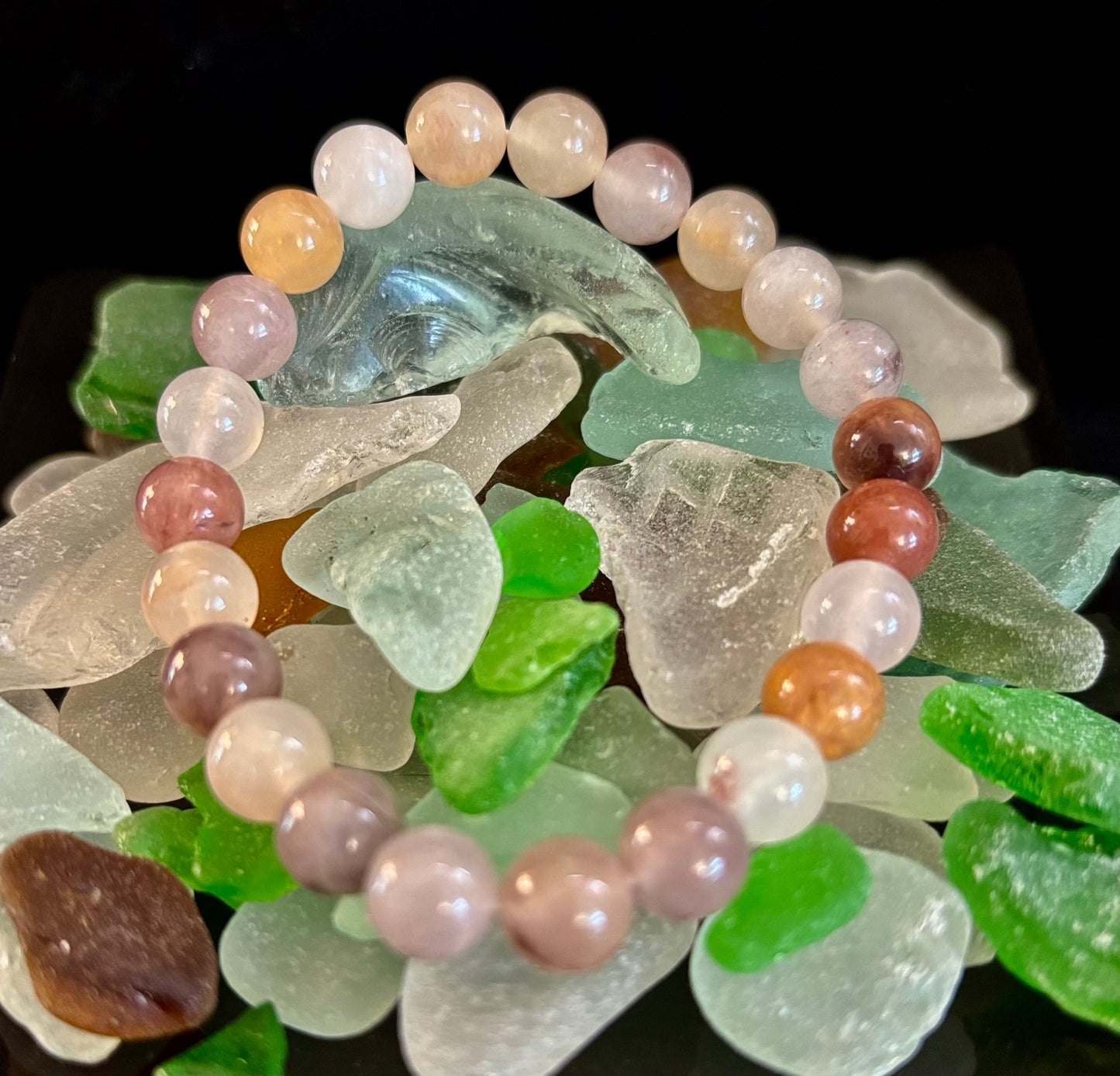 Pulsera de cuarzo con cuentas "Calma Costera" – Tonos de arena de playa de 8 mm para muñecas medianas 🌊🏖️
