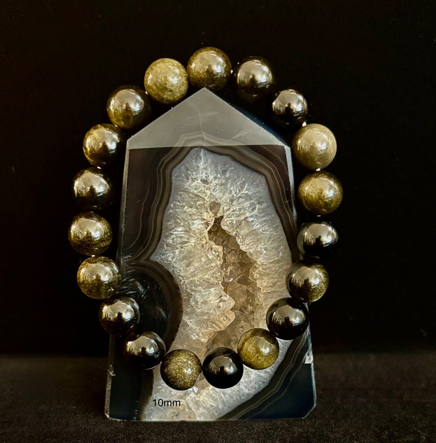 Pulsera protectora de obsidiana dorada – Cuentas de 8 mm y 10 mm para muñecas pequeñas a medianas 🖤✨