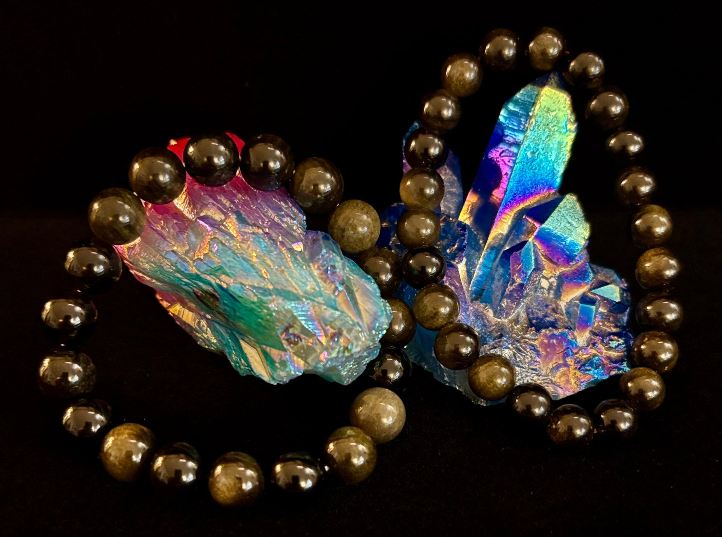 Pulsera protectora de obsidiana dorada – Cuentas de 8 mm y 10 mm para muñecas pequeñas a medianas 🖤✨