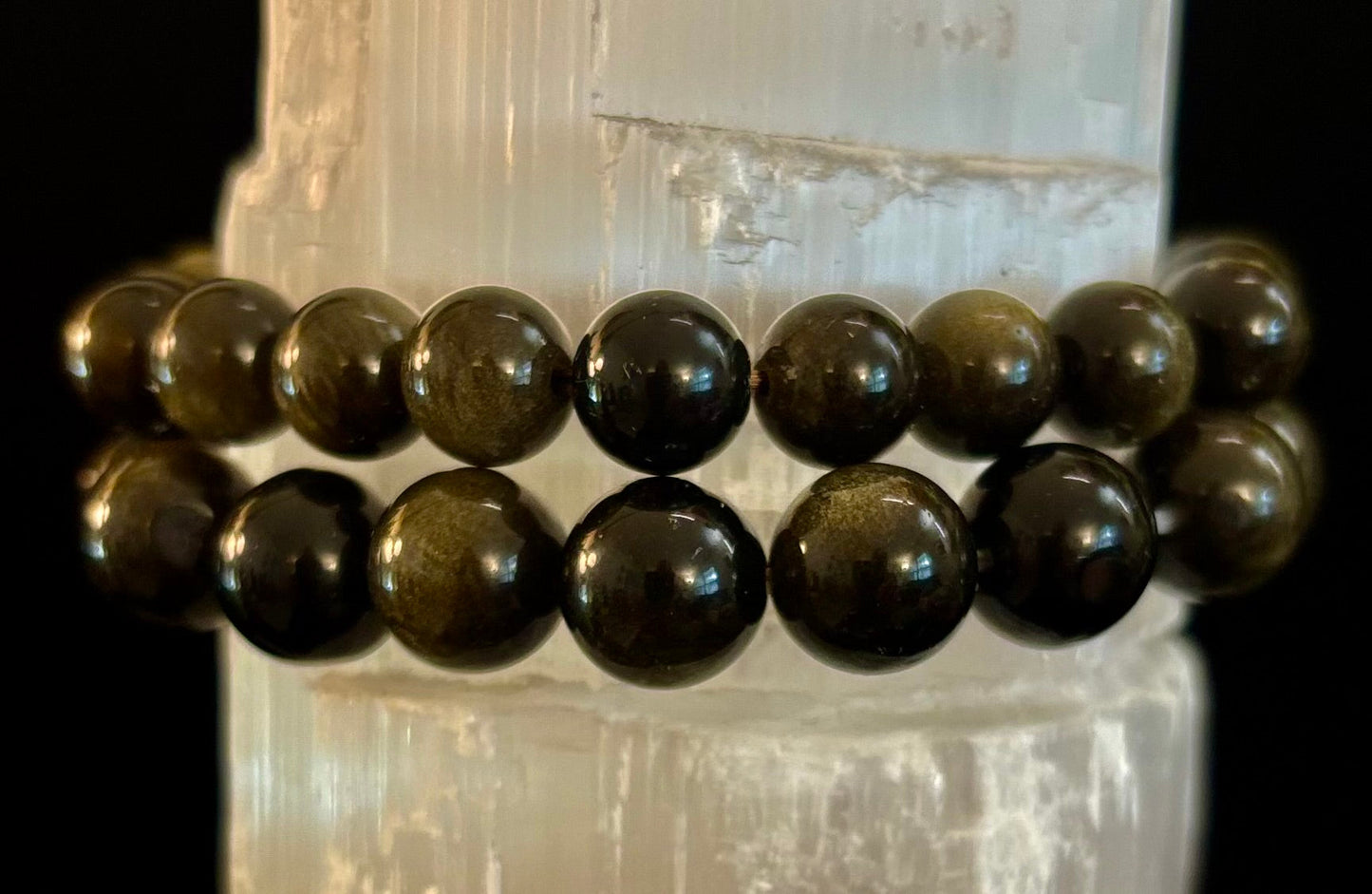 Pulsera protectora de obsidiana dorada – Cuentas de 8 mm y 10 mm para muñecas pequeñas a medianas 🖤✨