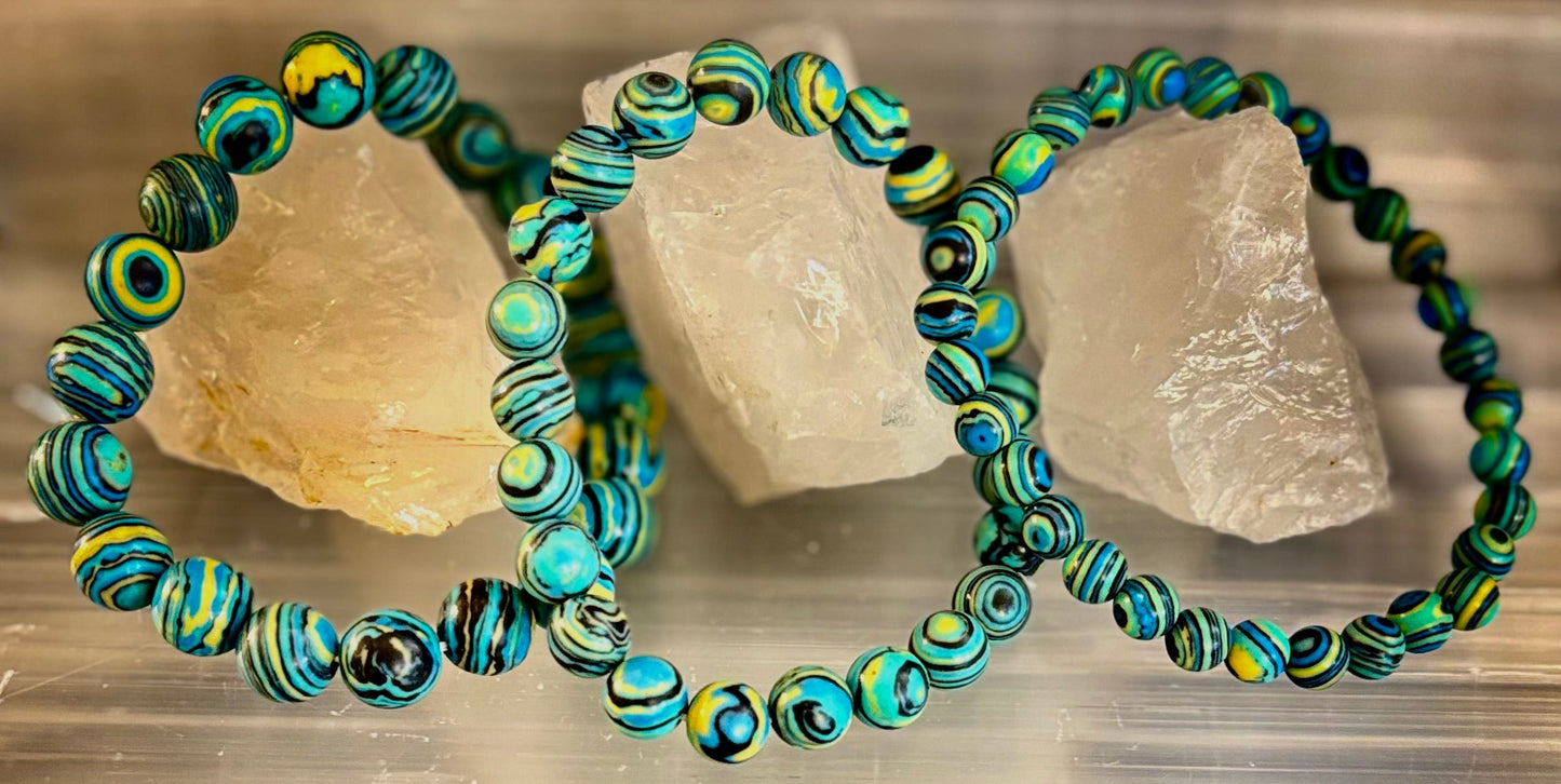 Pulsera de energía de malaquita azul profundo – Cuentas de 6 mm, 8 mm, 10 mm para muñecas pequeñas a grandes
