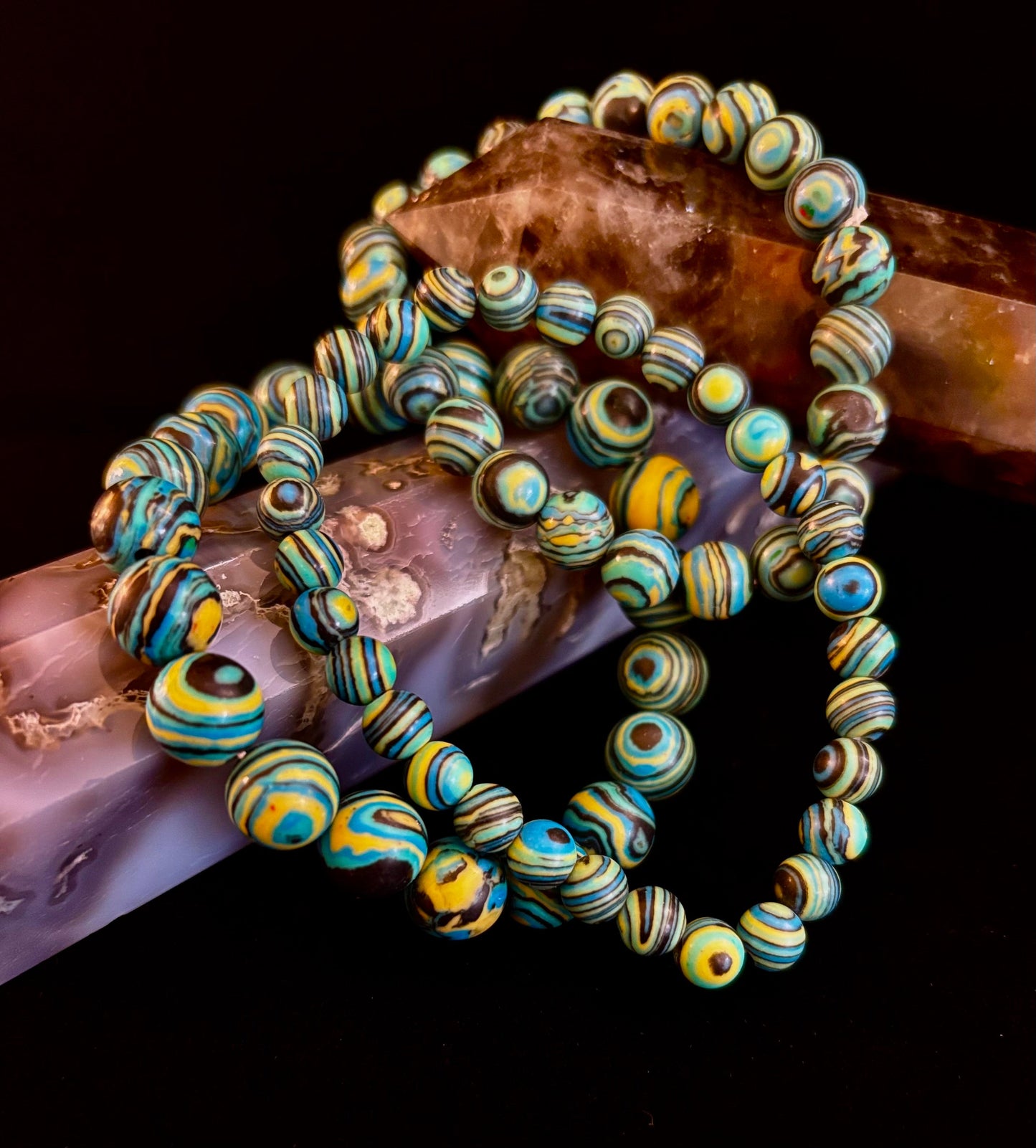 Pulsera de energía de malaquita azul profundo – Cuentas de 6 mm, 8 mm, 10 mm para muñecas pequeñas a grandes