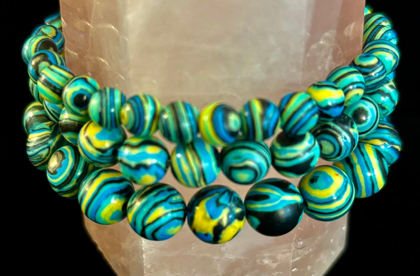 Pulsera de energía de malaquita azul profundo – Cuentas de 6 mm, 8 mm, 10 mm para muñecas pequeñas a grandes