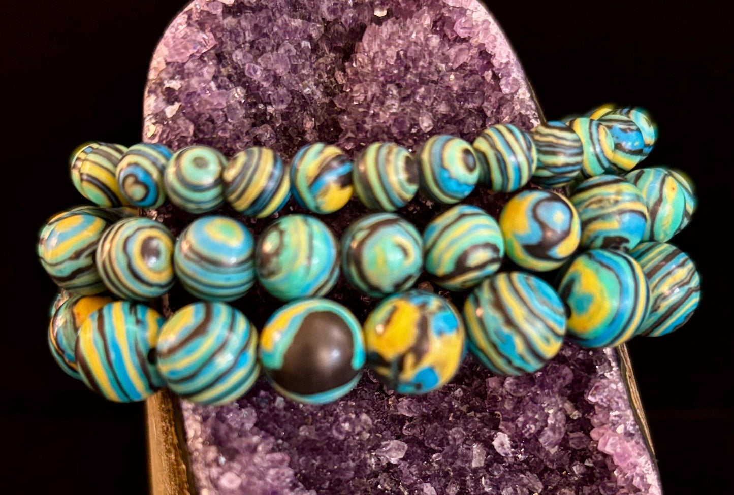 Pulsera de energía de malaquita azul profundo – Cuentas de 6 mm, 8 mm, 10 mm para muñecas pequeñas a grandes