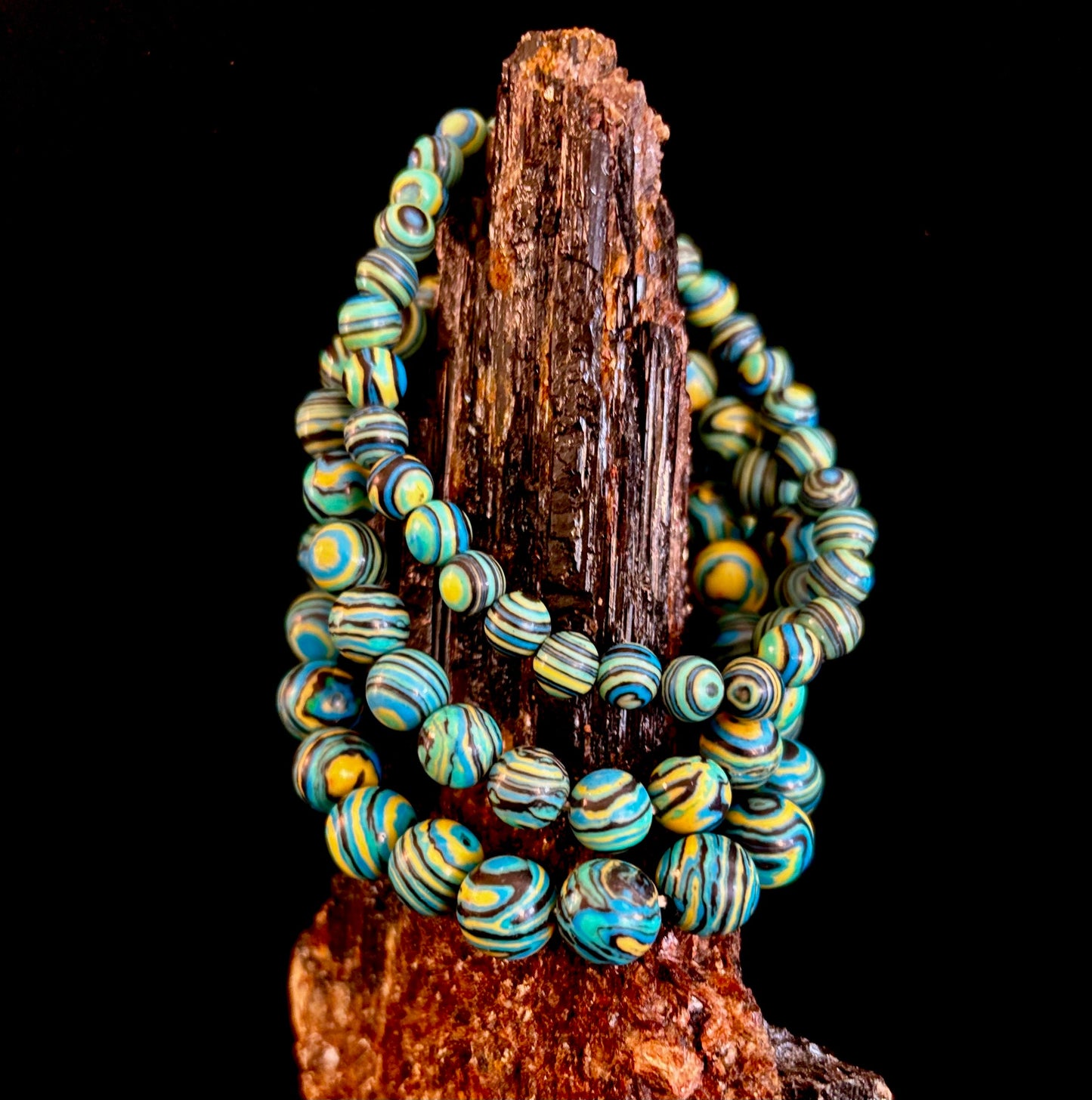 Pulsera de energía de malaquita azul profundo – Cuentas de 6 mm, 8 mm, 10 mm para muñecas pequeñas a grandes