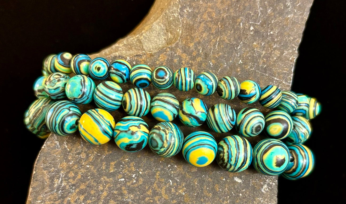 Pulsera de energía de malaquita azul profundo – Cuentas de 6 mm, 8 mm, 10 mm para muñecas pequeñas a grandes