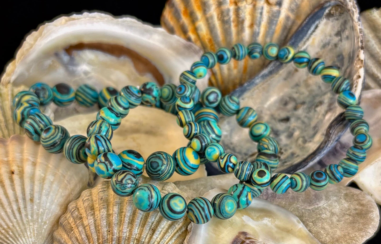 Pulsera de energía de malaquita azul profundo – Cuentas de 6 mm, 8 mm, 10 mm para muñecas pequeñas a grandes