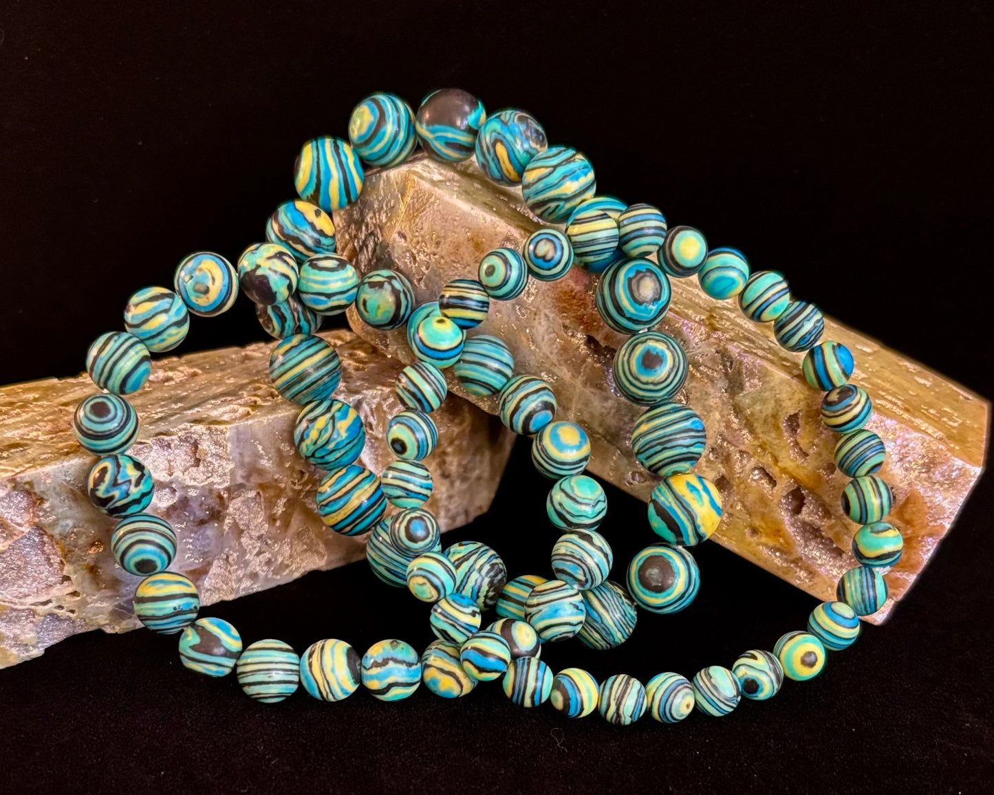 Pulsera de energía de malaquita azul profundo – Cuentas de 6 mm, 8 mm, 10 mm para muñecas pequeñas a grandes