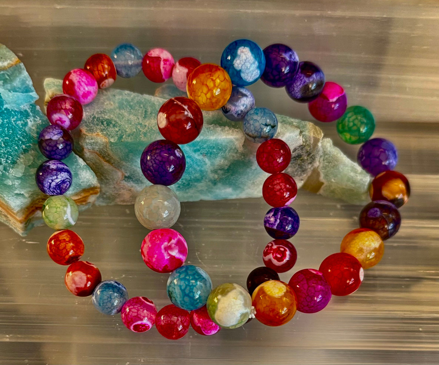 Pulsera de ágata veteada de dragón arcoíris