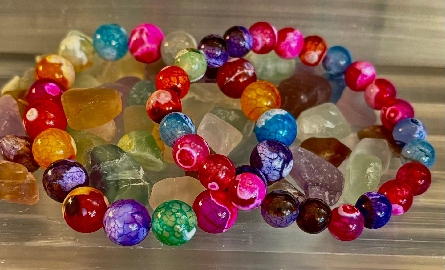 Pulsera de ágata veteada de dragón arcoíris