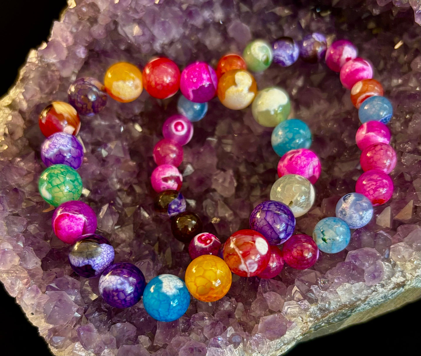 Pulsera de ágata veteada de dragón arcoíris