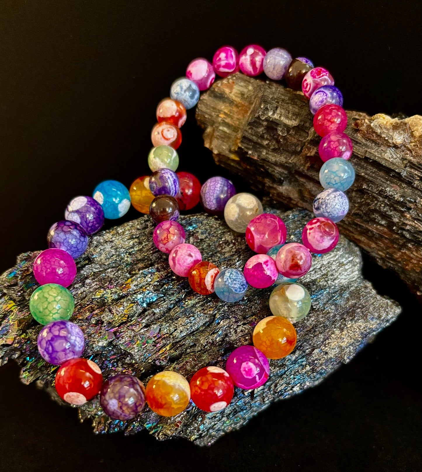 Pulsera de ágata veteada de dragón arcoíris