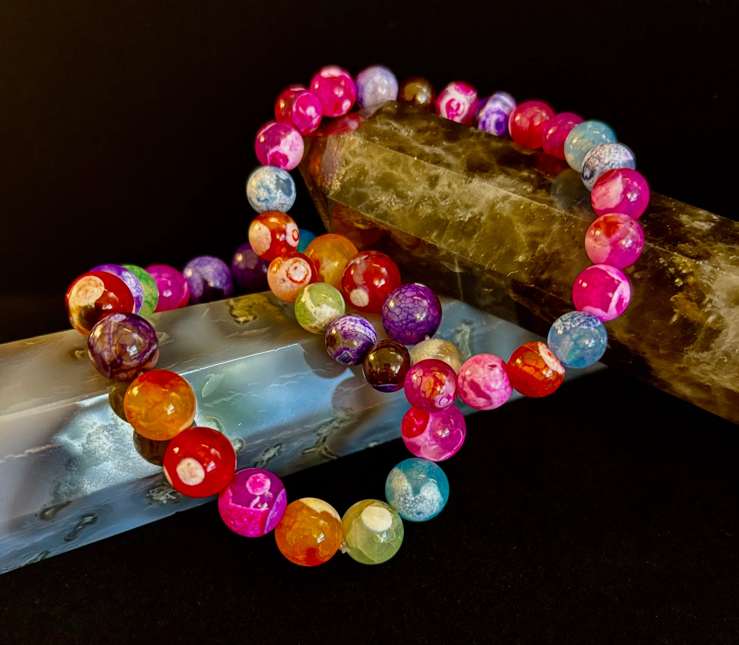 Pulsera de ágata veteada de dragón arcoíris