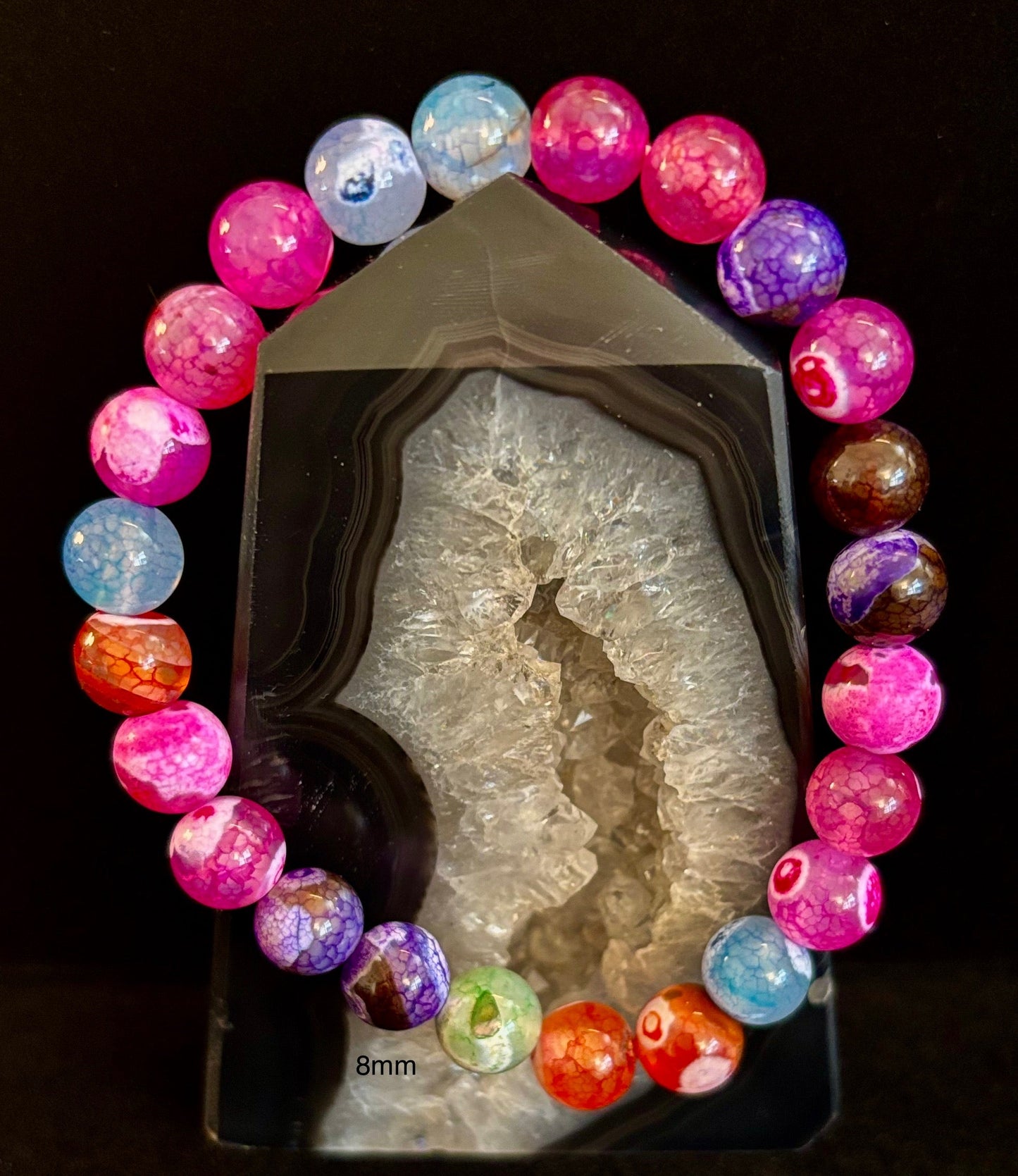 Pulsera de ágata veteada de dragón arcoíris