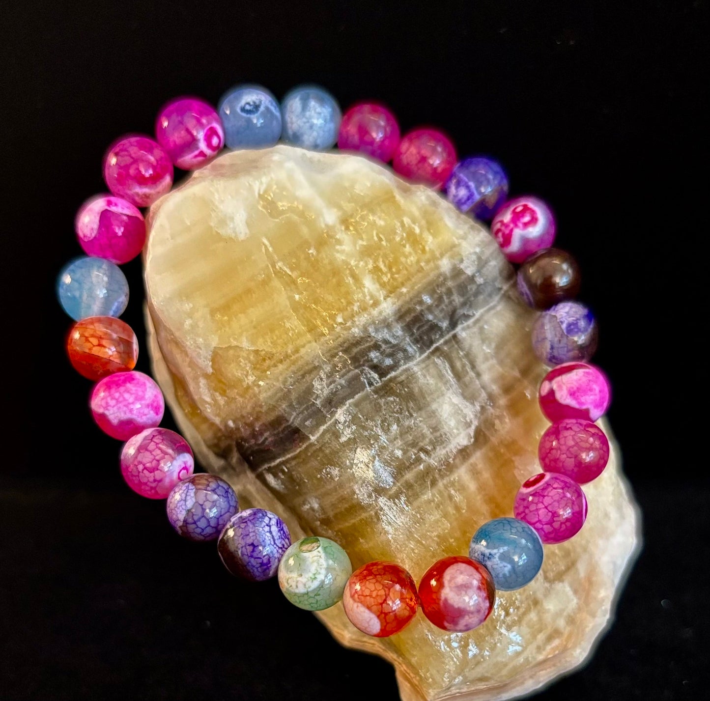Pulsera de ágata veteada de dragón arcoíris