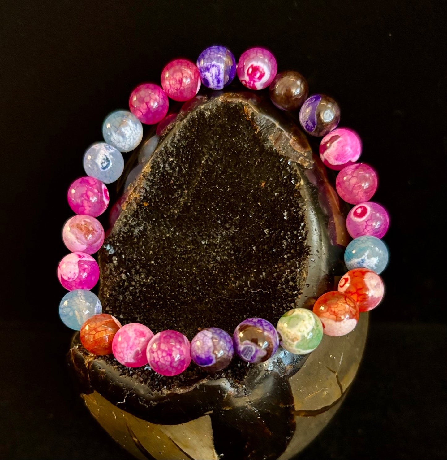Pulsera de ágata veteada de dragón arcoíris