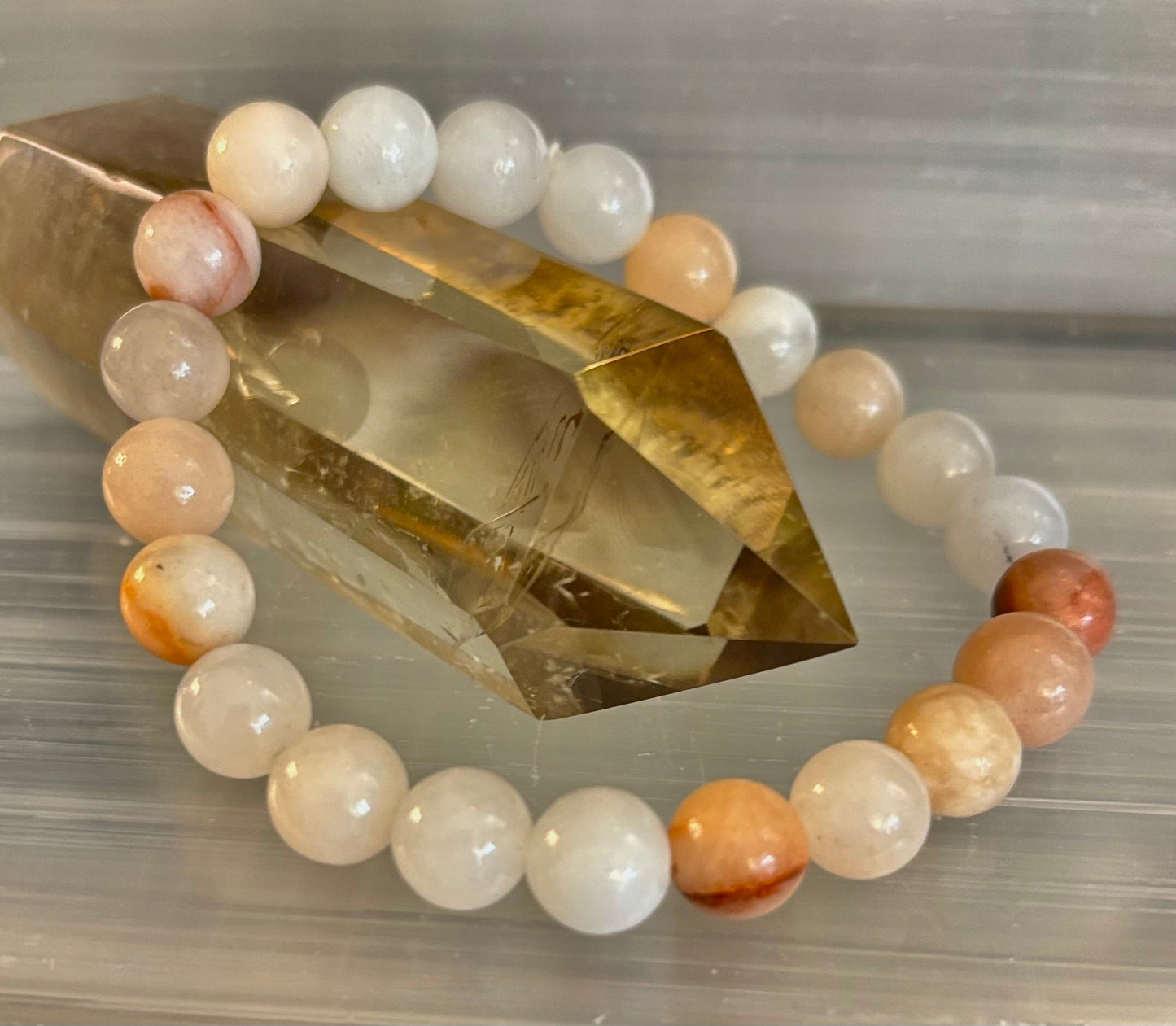 Pulsera de Ágata Flor hecha a mano – Cuentas de Piedra Natural de 8mm para Muñecas Pequeñas a Medianas