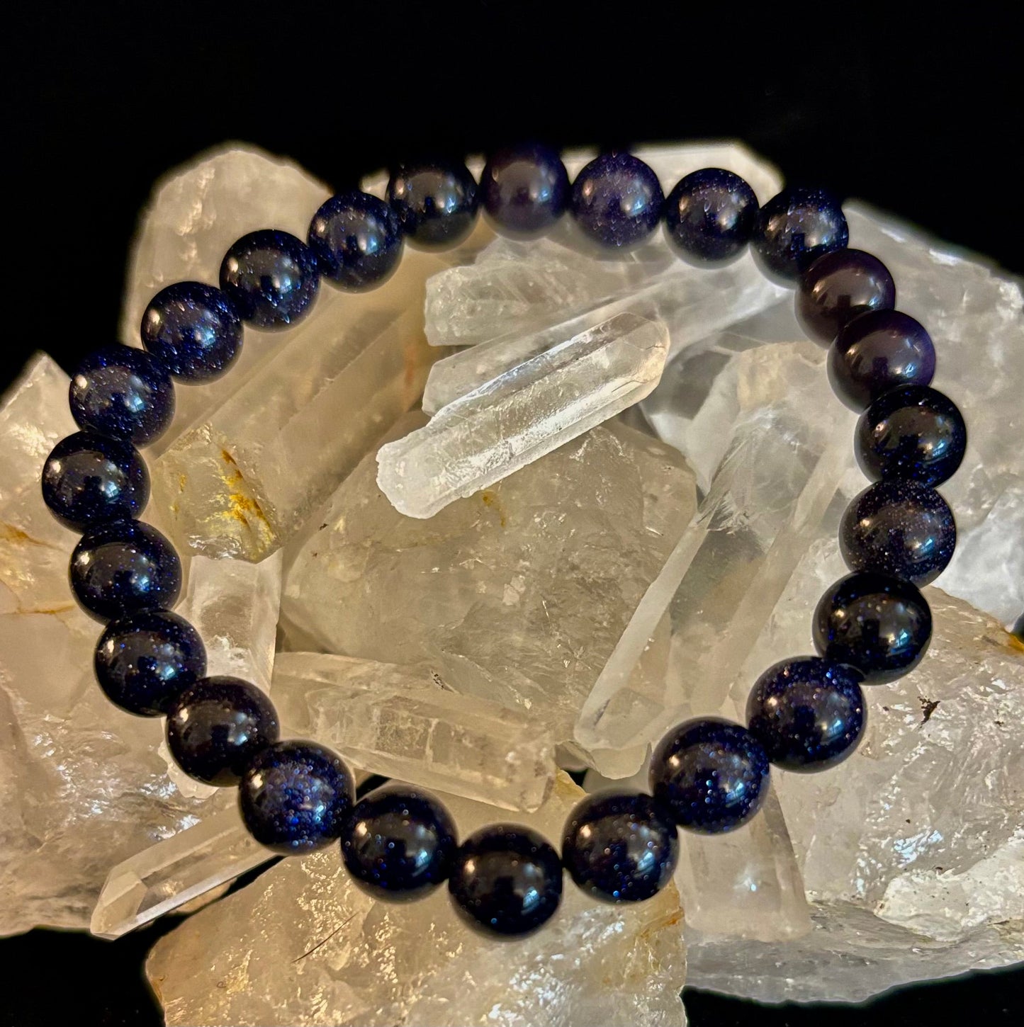Magia de Medianoche – Pulsera de Piedra Solar Azul (Cuentas de 8mm) | Para Muñecas Pequeñas a Medianas