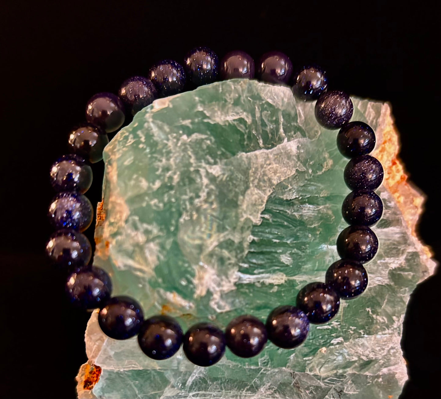 Magia de Medianoche – Pulsera de Piedra Solar Azul (Cuentas de 8mm) | Para Muñecas Pequeñas a Medianas